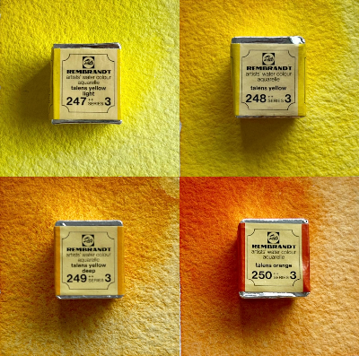 Set of 4 yellows - Vintage Rembrandt Watercolor Paints - 1970's/80's