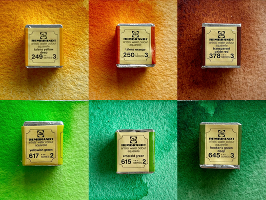 Set of 6 colours - Vintage Rembrandt Watercolor Paints - 1970's/80's