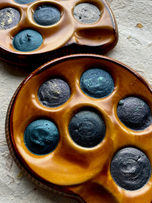 Vintage Ceramic Snail Plate Palette - 6 Full Pans