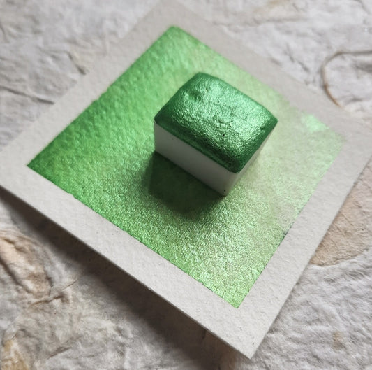 "Lime Green" - Bright Green Shimmer - Individual Half Pan