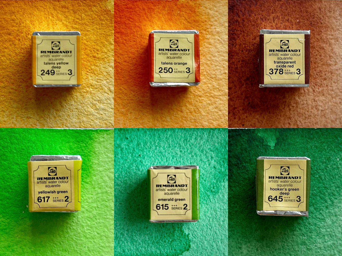 Set of 6 colours - Vintage Rembrandt Watercolor Paints - 1970's/80's