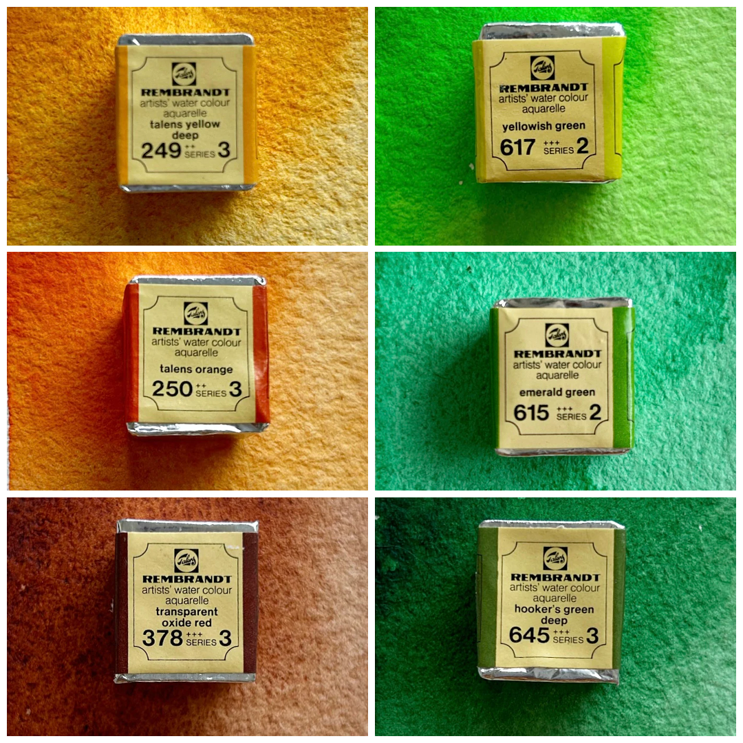 Set of 6 colours - Vintage Rembrandt Watercolor Paints - 1970's/80's