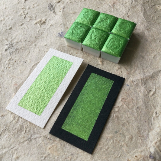 "Lime Green" - Bright Green Shimmer - Individual Half Pan