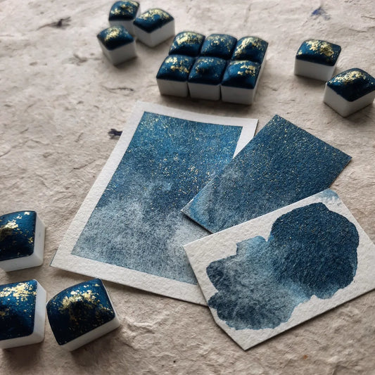 "Starry Night" - Synthetic Mica - Dark Blue with Gold Flakes - Individual Pan